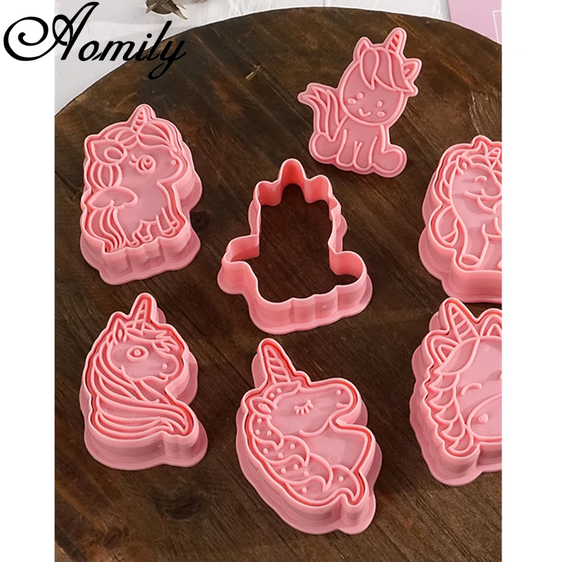 Aomily 6pcs/Set Unicorn Shape Plunger Mold Cake Decorating Tool Biscuit Cookie Cutters Cupcake Mould Fondant Pastry Bake Cutter | Дом и сад