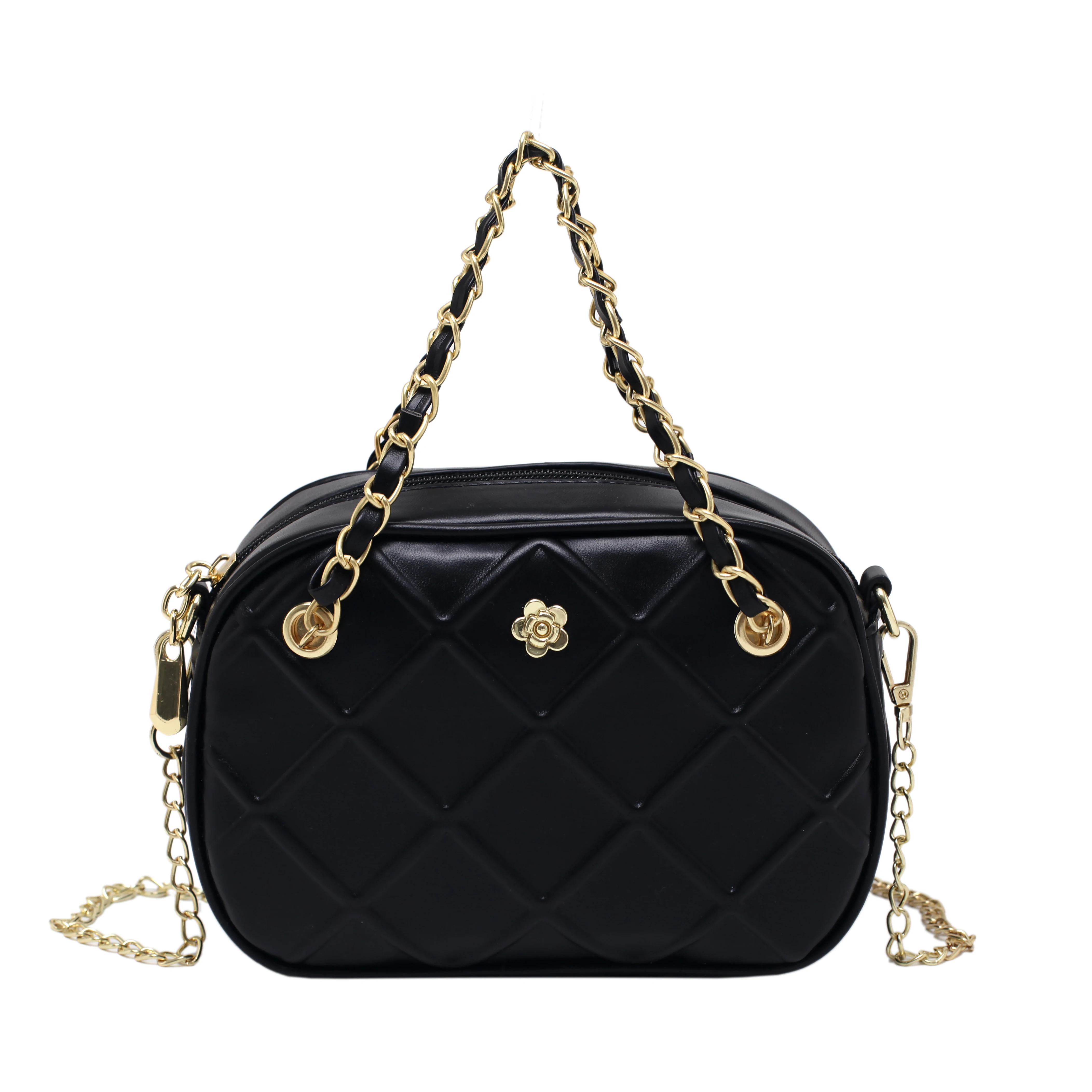 

Fashion Designer 2021 High Quality PU Leather Diagonal Bag Women's Pure Color Simple Handbags Flower Decoration Shoulder Bags