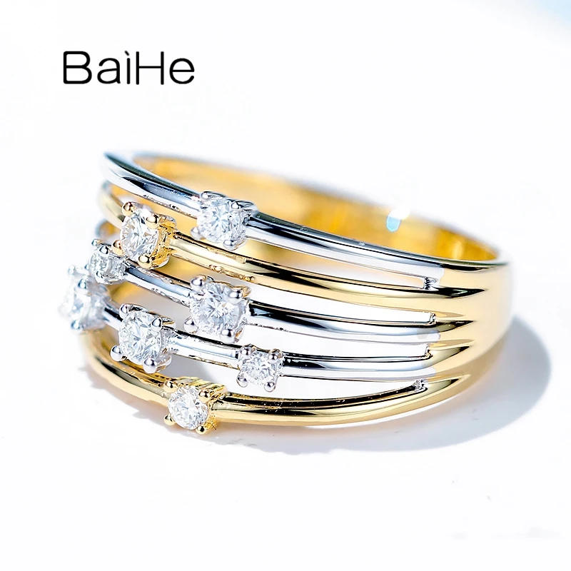 Кольцо с бриллиантами BAIHE белое + желтое золото 14 к 0 30 карат H/SI круглые ювелирные