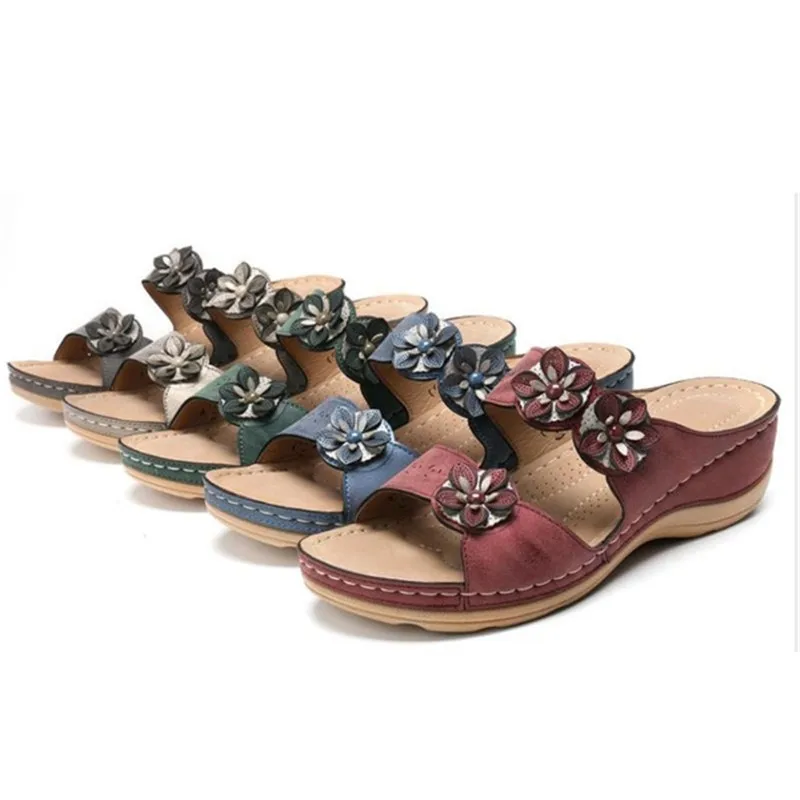 

5 Color New Summer Women Slipper Flower Wedge Ladies Open Toe Casual Shoes Platform Wedge Slides Beach Shoes Sandalia