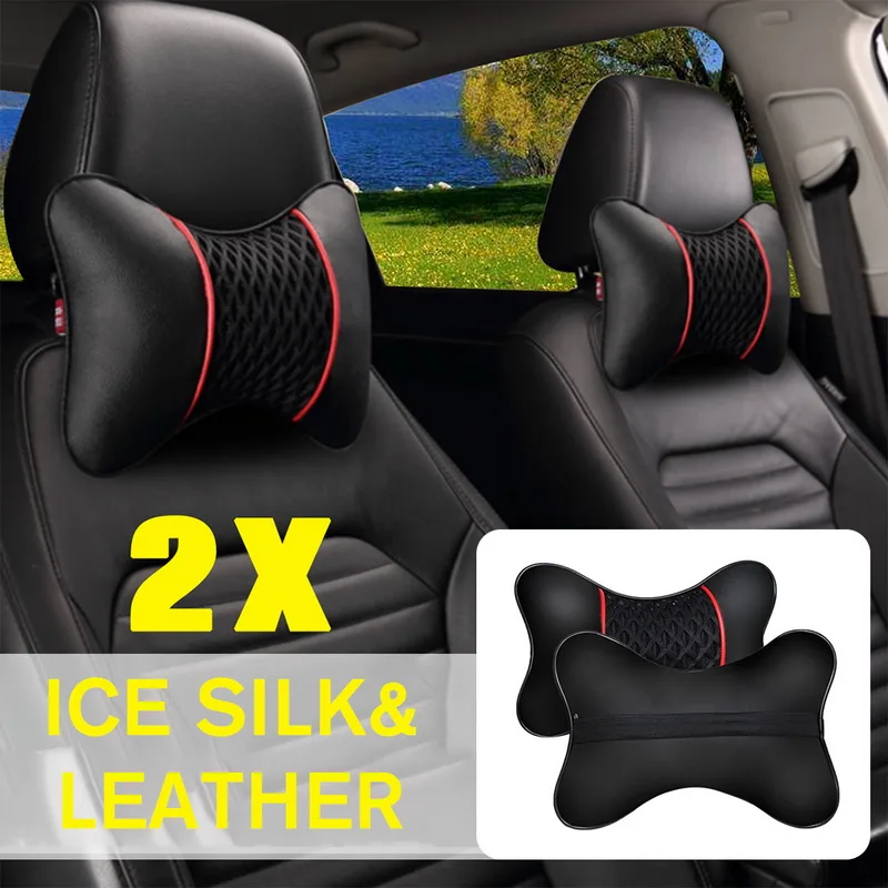 

2PCS Car neck pillows both side pu leather single headrest fit for most cars filled fiber universal car pillow 3D memory cotton