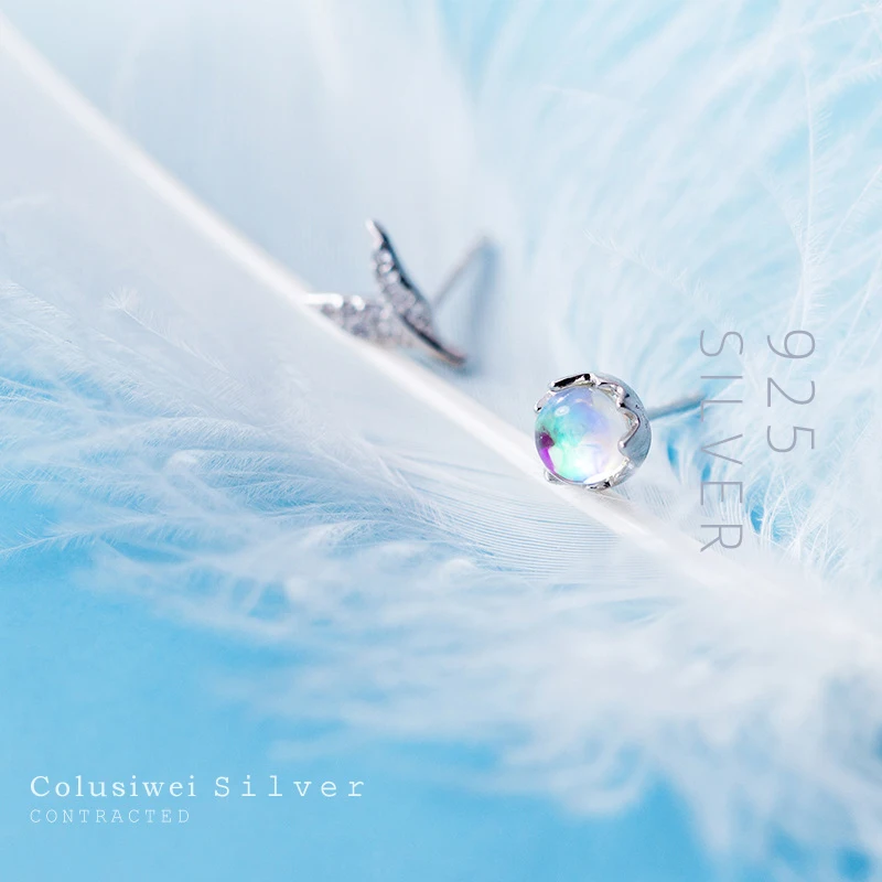 Colusiwei Hot Sale 100% 925 Sterling Silver Aurora Blue Crystal Mermaid Fishtail Small Stud Earrings for Women Jewelry | Украшения и