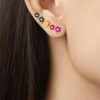 5 pcs alloy drip oil dangle earrings cute mini rhinestone flower piercing zircon earrings for women fashion jewelry 2021 gift