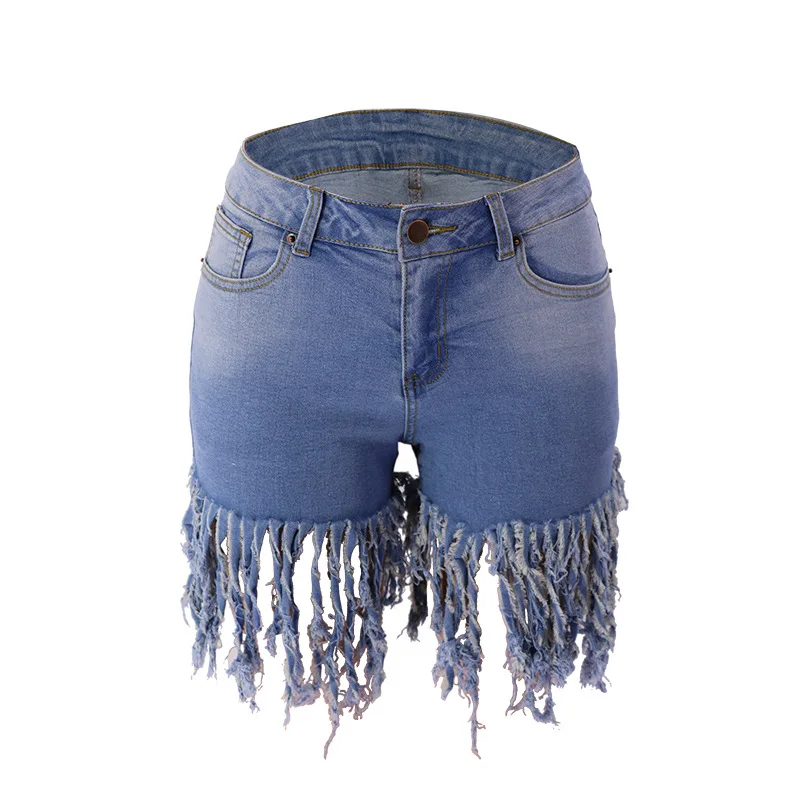 

2021 Summer Women Sexy High Waist Tassel Jeans Short Feminino Mujer