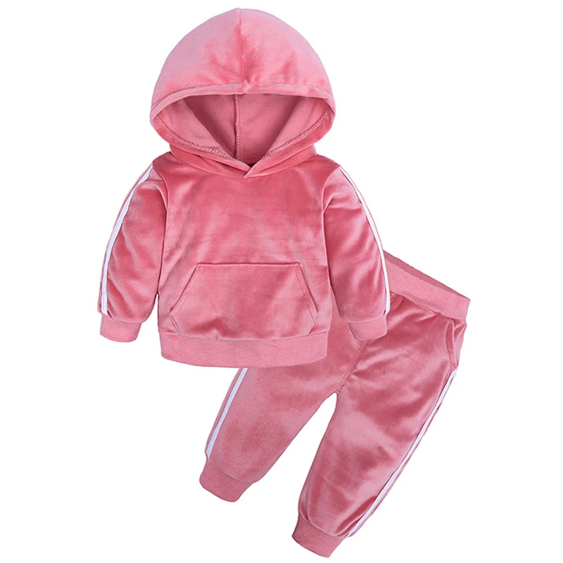 Новинка 2019 года весенне осенний Детский костюм Золотое бархатное худи + штаны для