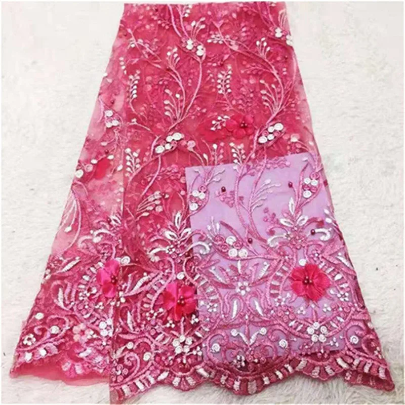 Последние нигерийские 3d цветы кружева ткани с бисером высокого качества Тюль