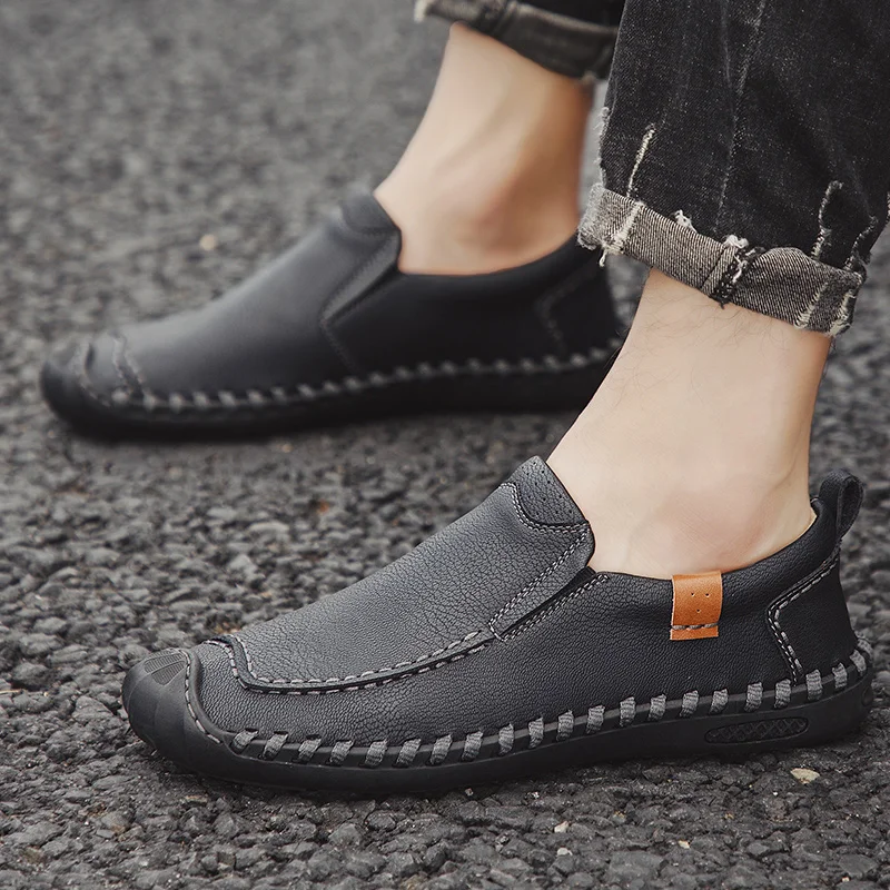 Лоферы KATESEN мужские из спилка удобная повседневная обувь плоская подошва