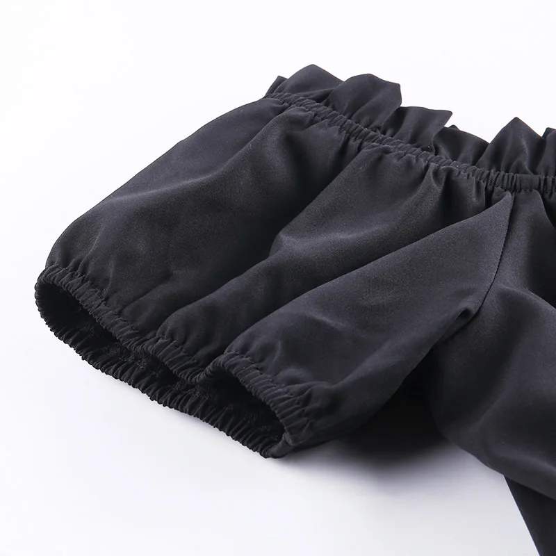 

Sexy Off Shoulder Black Dresses Gothic Harajuku High Waist Dress Summer Mini A-line Solid Black Casual Dresses VD2206