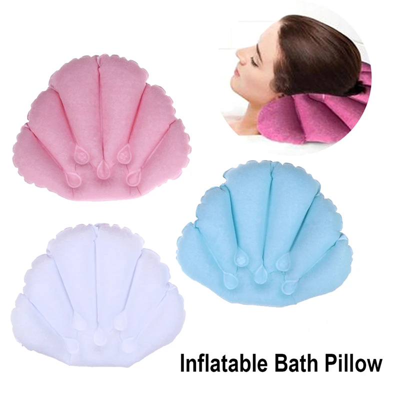 Надувная махровая подушка для ванны с присосками мягкая шеи веерообразная