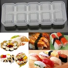 Форма для суши своими руками 5 рулонов из пищевого пластика, приспособление для суши Nigiri, приспособление для суши с антипригарным прессом, Bento Суши-комплект, кухонный инструмент для суши