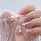 Накладные ногти, 24 шт., роскошная элегантность, 3D блеск, бриллиант, прессованные, розовый, Овальные, Короткие накладные ногти с дизайном JP1774-B3