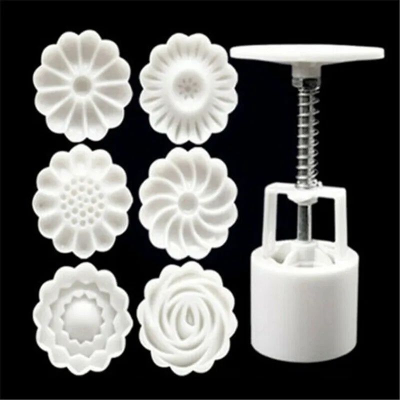 Moon Cake Decoration Tools 6 Style Round Flower Mooncake Mold Hand Pressure Fondant DIY Cookie Cutter Pastry Baking Tool | Дом и сад