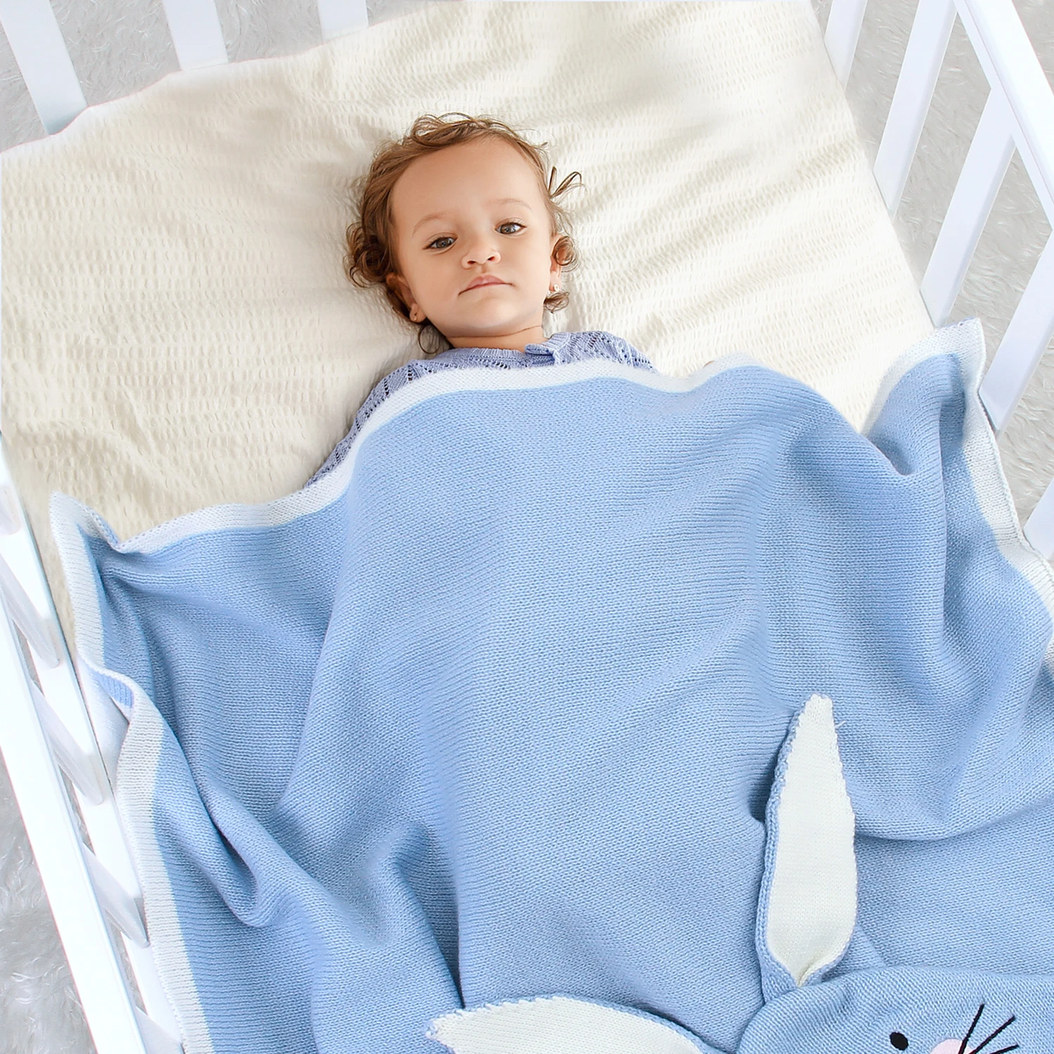 

Warm Knitted Baby Blanket Cotton Cute Rabbit Ear Newborn Swaddle Wrap Soft Infant Sleeping Bag Footmuff Newborn Envelope Blanket