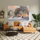 Рождественская Снежная сцена настенная Картина на холсте Пейзаж Плакат и принты картина для гостиной интерьер отеля украшение для дома
