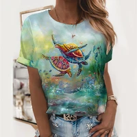 new women 3d sea turtle print t shirts oil painting t shirt girls summer tees top clothing natural scenery clothes casual tops