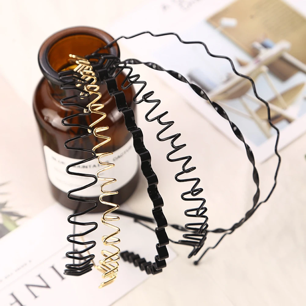 

Fashion Black Metal Waved Style Alice Sports Hairband Solid Men Women Unisex Hair Band 1Pcs Casual Adult Headwear 5 Styles