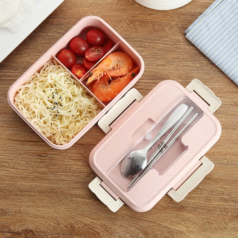

Wheat Straw Lunch Box Can Be Microwave Sealed Lunch Box Student with Lid Compartment Fresh Food Box Lunch Box for Office