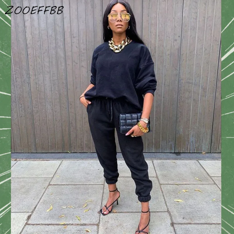 

ZOOEFFBB Plus Size Two Piece Pants Set Tracksuit Long Sleeve O-Neck Pullover Fall Clothes for Women Streetwear Matching Sets