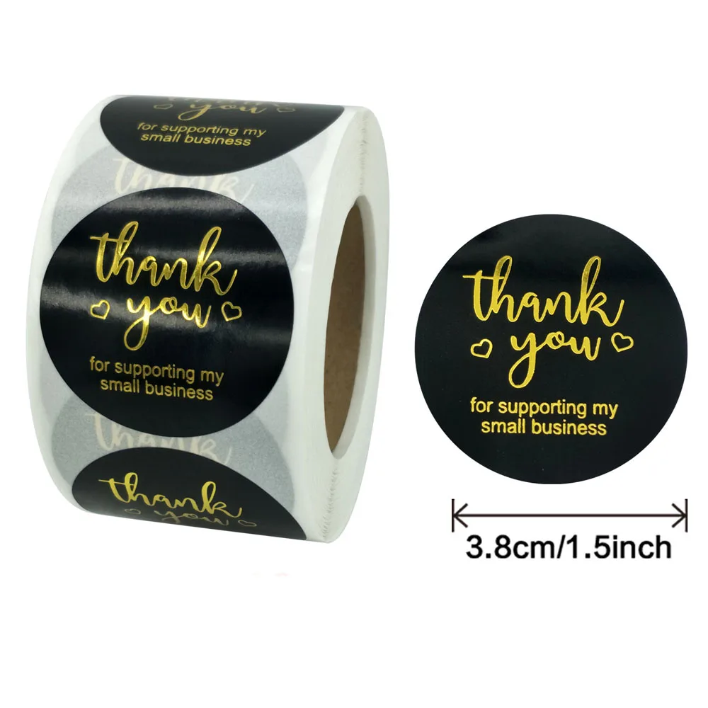 

500 шт./рулон, 1,5 дюйма, черный, спасибо за поддержку моих маленьких наклеек, конверт, этикетки для печати альбом для стикеров, Золотая фольга, б...