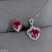 kjjeaxcmy fine jewelry natural ruby 925 sterling silver lovely girl new pendant necklace chain ring set support test