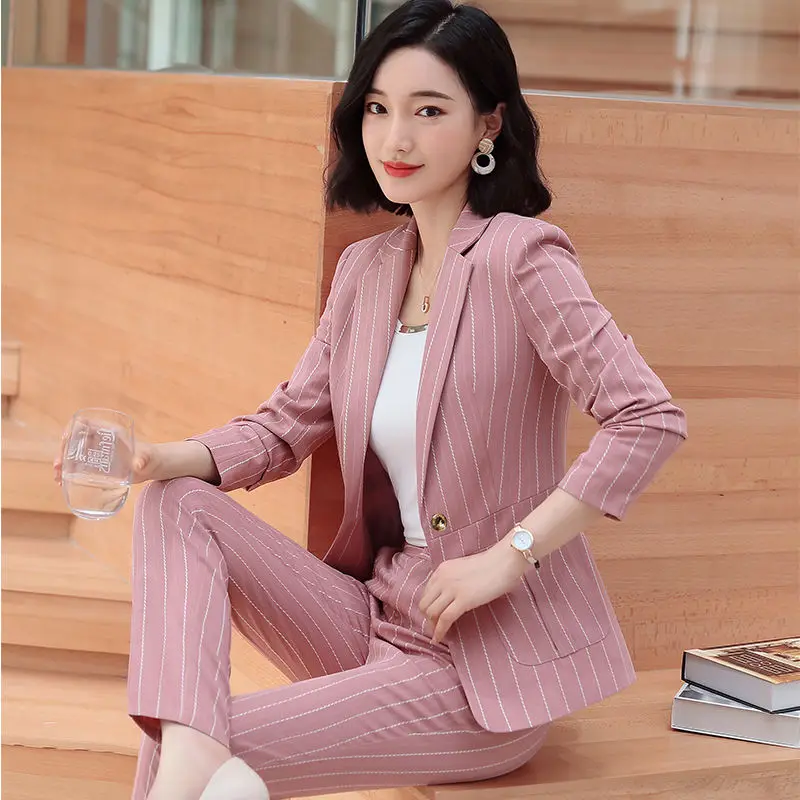 

Striped suit women's spring and autumn new small fashion foreign style suit temperament two piece professional suit