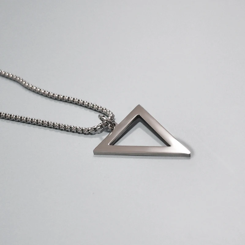 Geometric Men's Necklaces Black Silver Color Hollow Triangle Pendant Minimalist Metal Stainless Steel Male Simple Jewelry | Украшения и