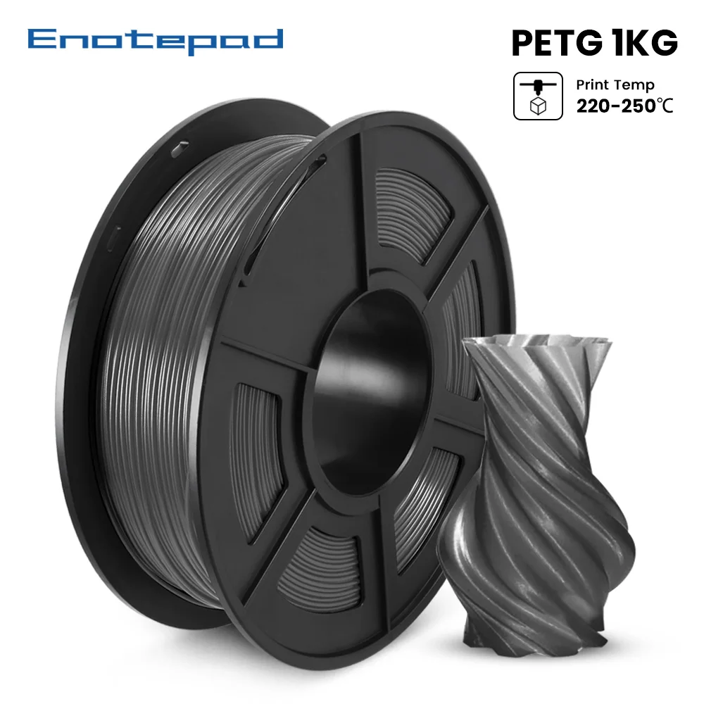 

Enotepad 1.75mm 1kg PETG 3D Printer Filament 1.75mm 1KG/2.2LB Spool Black PET Printer Material from Overseas Warehouses