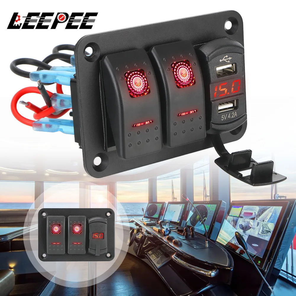 LEEPEE 12/24V кулисный переключатель Панель выключатель светодиодный вольтметр 4.2A Dual
