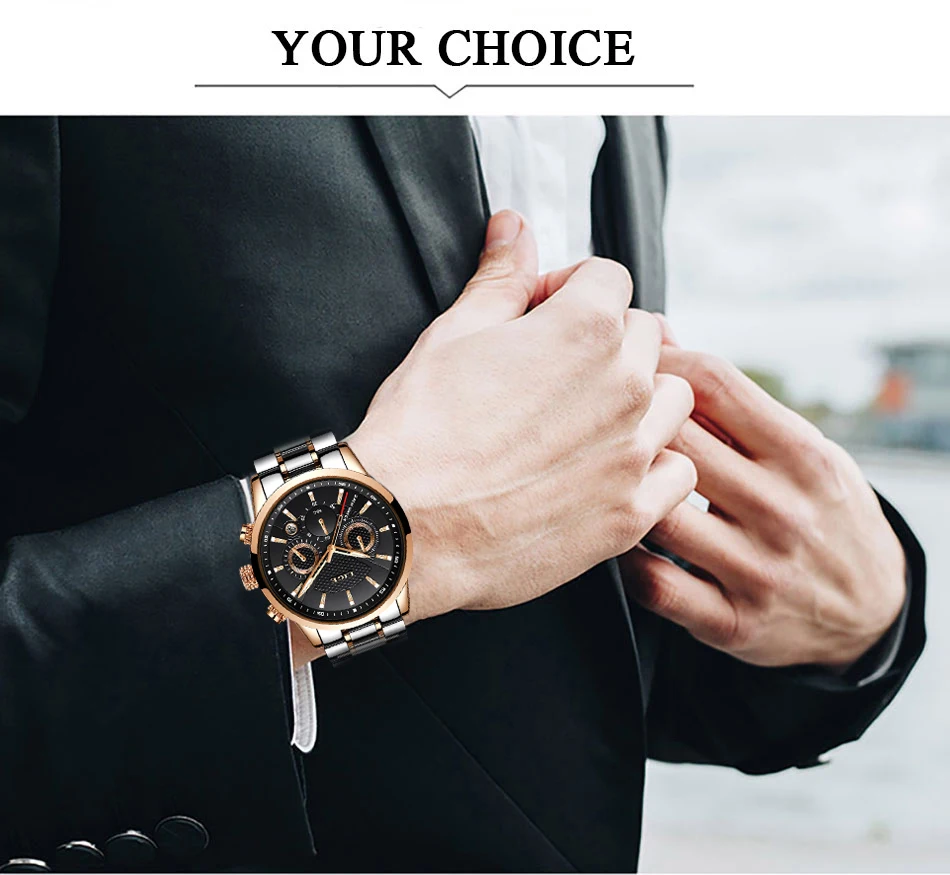 Reloj hombre модные золотые мужские часы lige top класса люкс Бизнес Нержавеющая сталь Водонепроницаемый кварцевые часы Для мужчин, спортивные часы