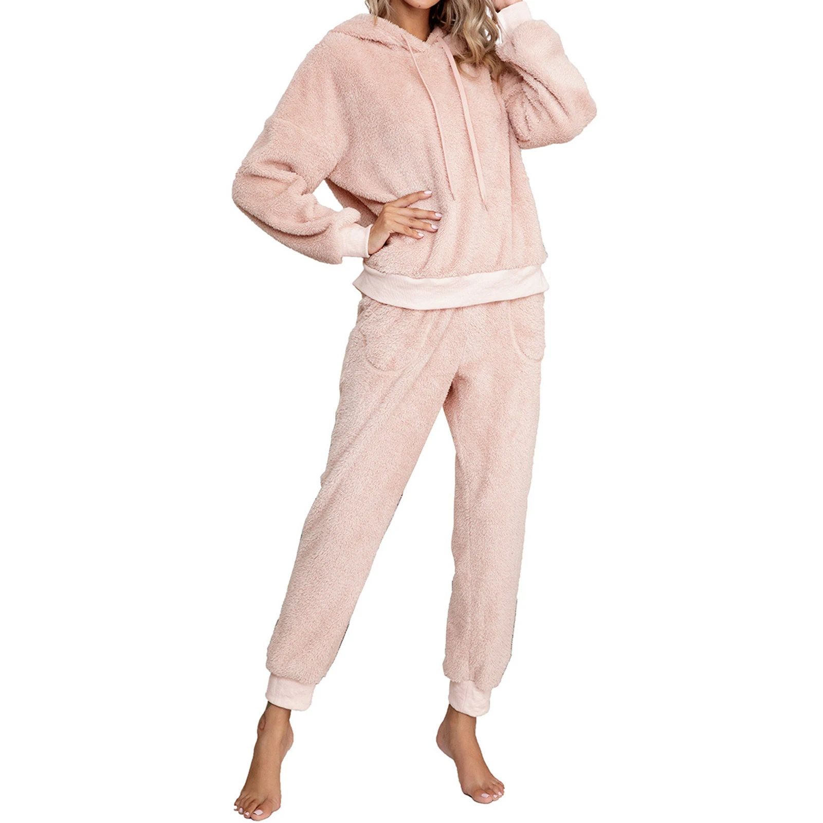 

Women Tracksuits Autumn Winter Thick Fleece Warm Solid Suit 2 Pieces Sets Female Casual Long Sleeve Hooded Sweatshirt Outfit