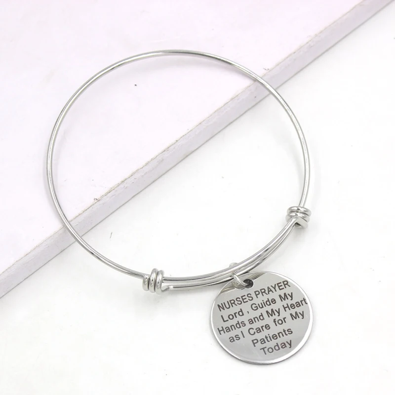 Stainless Steel Bangle Nurses Prayer Lord Guide My Hands and My Heart as I Care For My Patient Today Bracelet Nurse Gift Pulsera