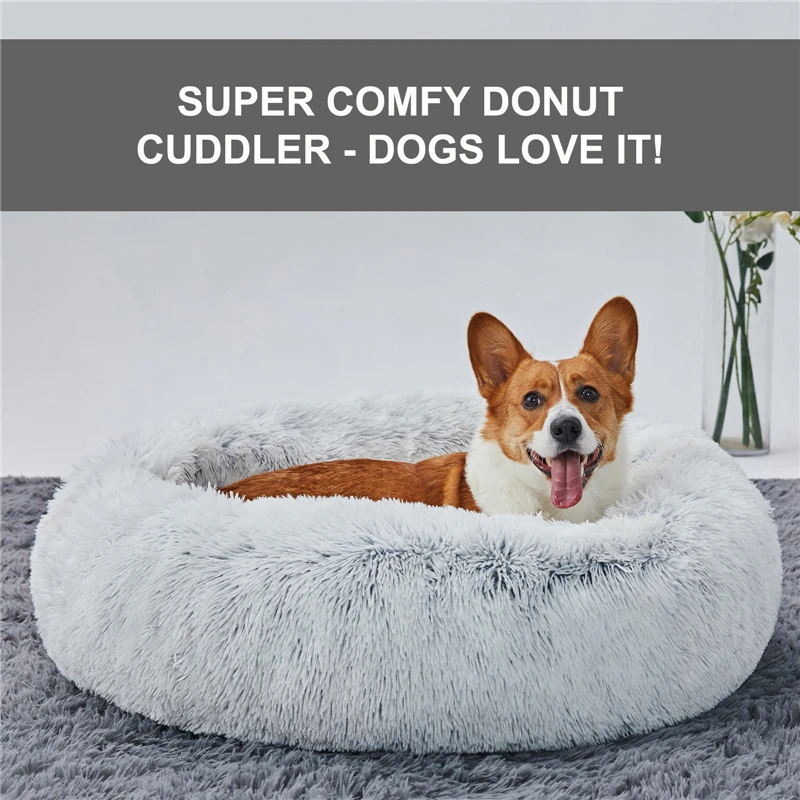 Круглая кровать для кошек домашних питомцев мягкий длинный плюшевый коврик -