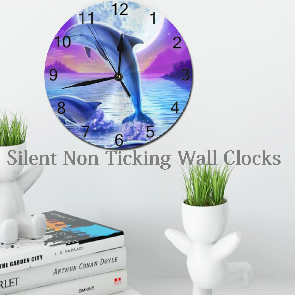 Настенные часы 25 см с изображением дельфинов декоративные цифры цифровой