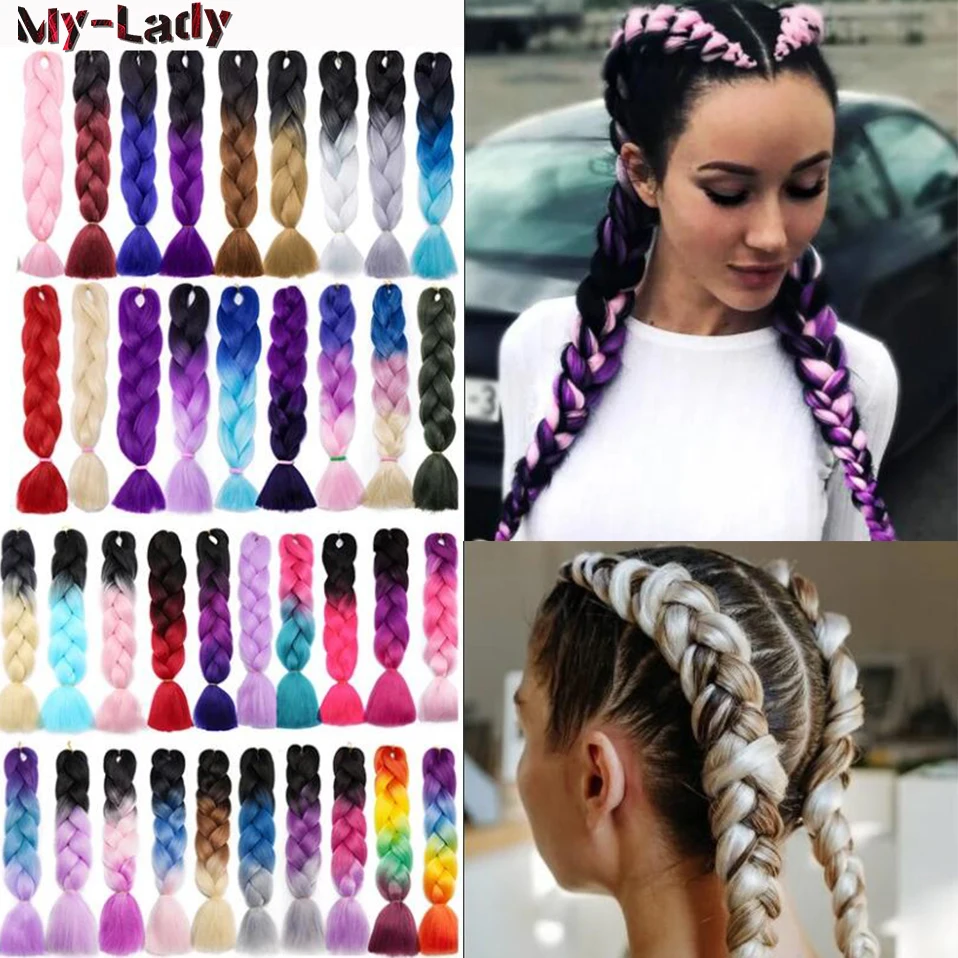 

My-Lady 24'' Synthetic Single Ombre Color Glowing Crochet Braiding Hair Wholesale Twist Jumbo Braids Rainbow Hair Kanekalone