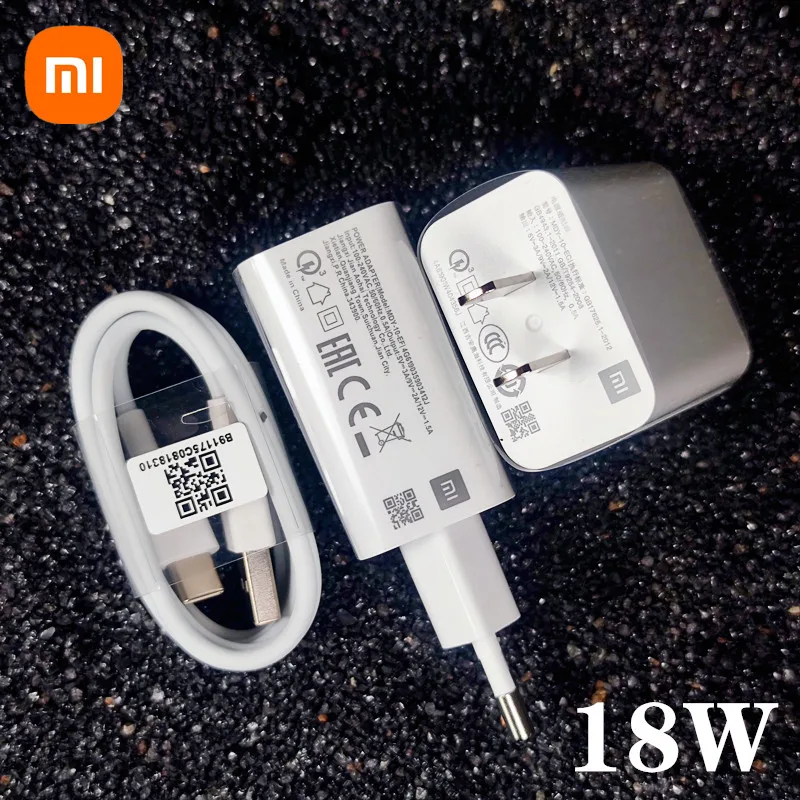 xiaomi charger original  EU 18W Quick Charger Adapter 3A Type C cable For Redmi 8 9 10 MI 9 SE MI6 A3 Redmi Note 7 8 Pro 9S images - 6