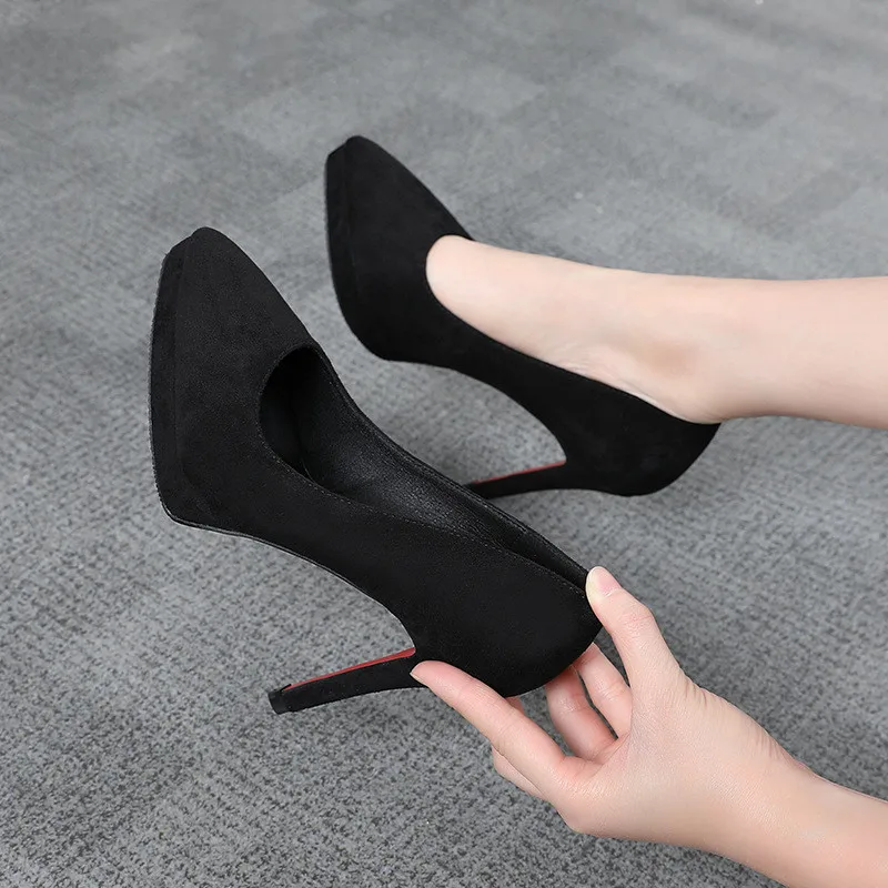 

Sexy Mary Janes New Women OL high heels Black Flock Women Pumps Female Platform Winter Thick with Autumn Round Single Shoes