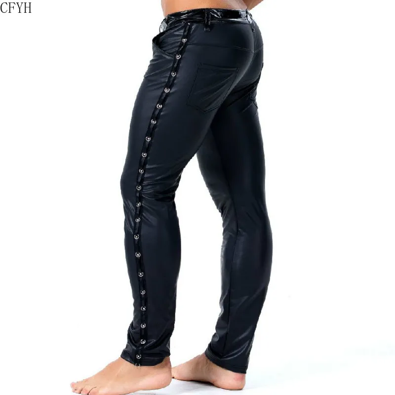 Брюки мужские из лакированной кожи пикантные мотоциклетные леггинсы в стиле