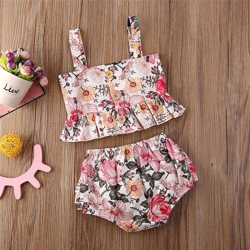 

От 3 месяцев до 4 лет; Для новорожденных детей, комплект одежды в цветочек для девочек летняя майка с рисунком: футболка/топ + оборками Кружевн...