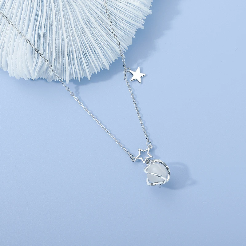 

Choker Necklace for Women Cat Eye Planet Star Women Pendant Necklace 925 Silver Plated Cute Chain Necklace Party New Jewelry