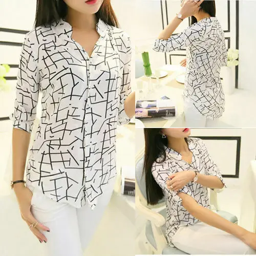 Женская элегантная Свободная шифоновая блузка с принтом и длинным рукавом топы