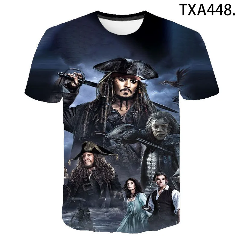 

2021 Summer New Funny T-shirt Men 3d Printing Movie Pirate Captain Jack Kids Cool Short Sleeve Top