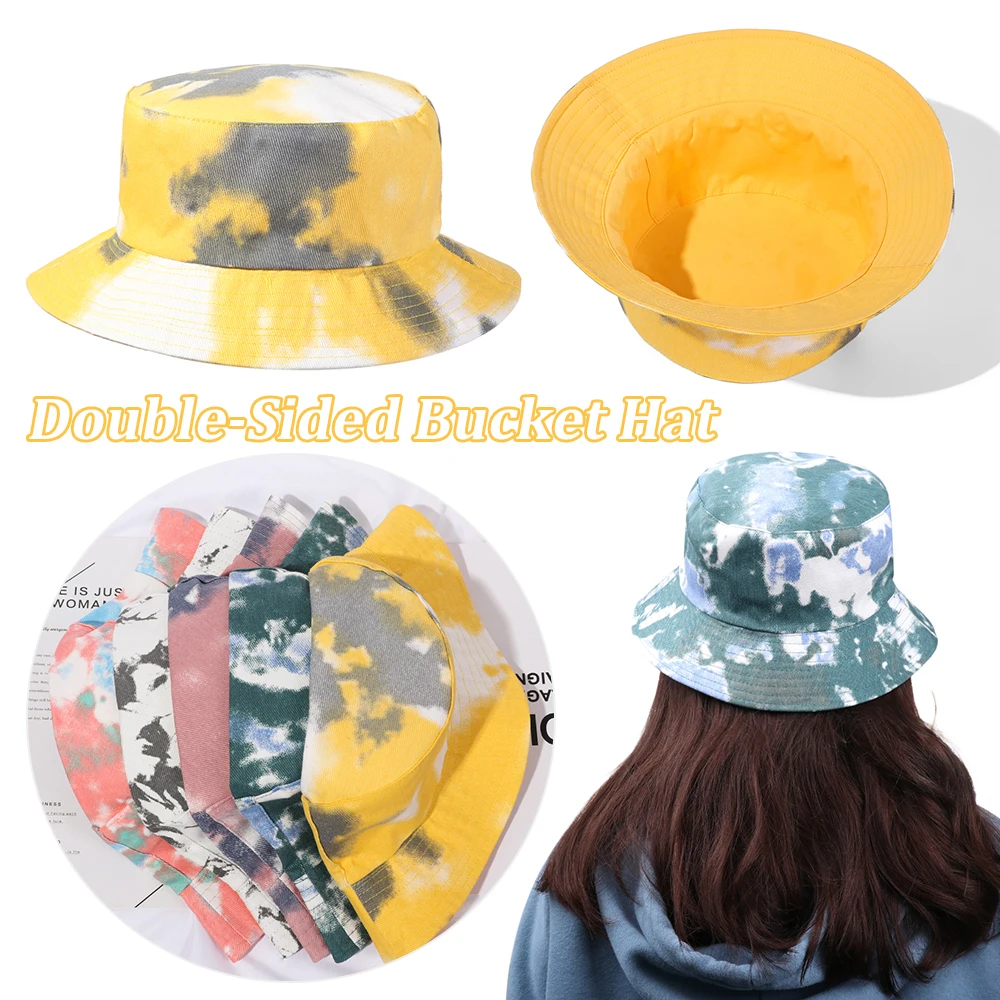 

Fashion Rainbow Color Bucket Hat Cotton Foldable Double-Sided Fisherman Cap Women Men Outdoor Sunscreen Hat Fisherman Hat