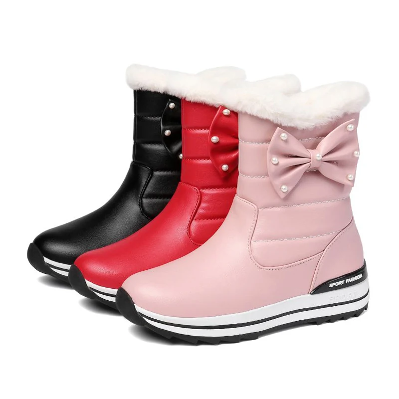 ZALAVOR Для женщин бантом толстая подошва теплые зимние ботинки Туфли без каблуков