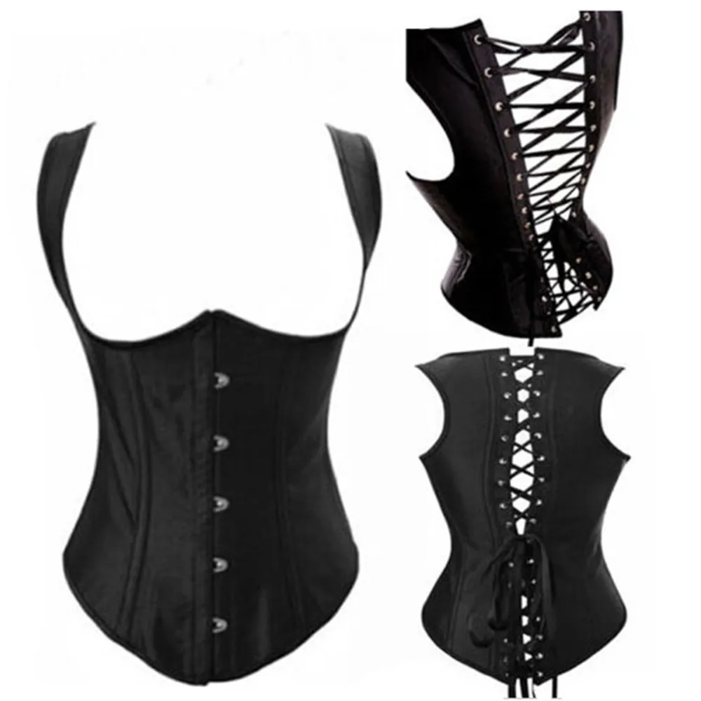 Женское модное сексуальное черное нижнее белье корсеты атласный жилет