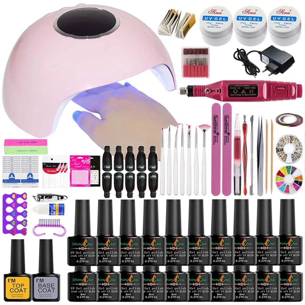 Набор для ногтей сушилка 54 Вт/48 Вт Светодиодный УФ лампа и Гель лак верхнее