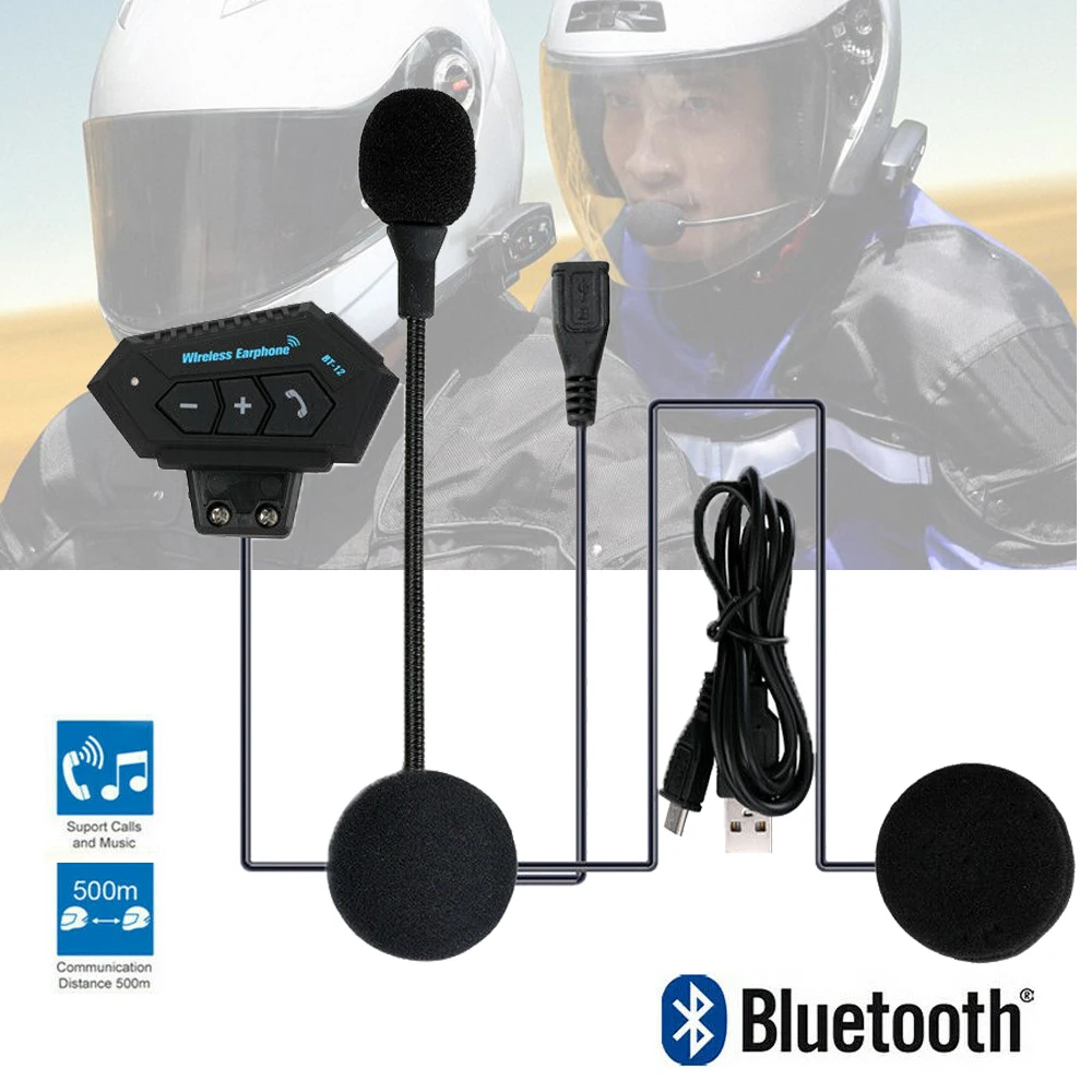 

Black Motorcycle Headset Stereo Bluetooth Helmet Earphone Wireless Handsfree Headphones Music Player For Motorbike Rider#50