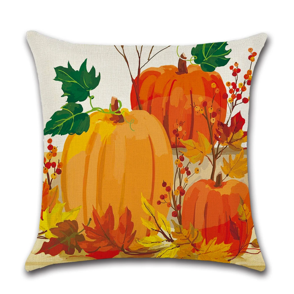 

ROMANZO 45*45CM New Thanksgiving Autumn Pumpkin Harvest Theme Linen Printed Pillowcase Car Decorative Cushion Cover