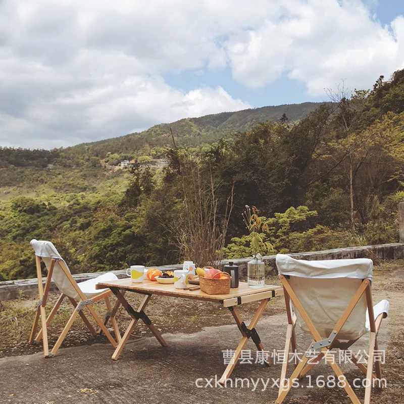 

Beech egg roll table camping table outdoor solid wood portable egg roll table multifunctional picnic folding table