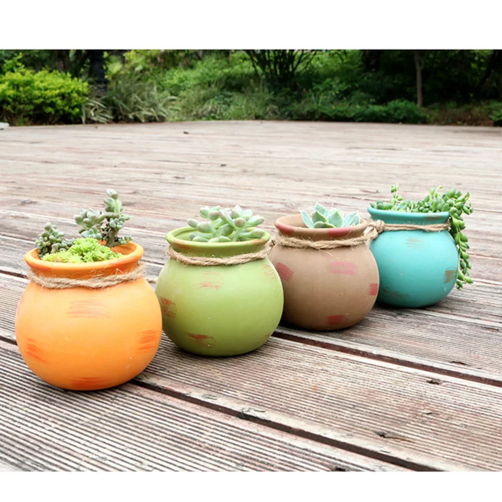 

4pcs Hanging Ceramic Pot Planters Wall Ceiling Mount Succulent Plant Pot Planters Container Bonsai Pots with Hemp Rope (