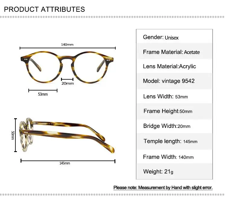 

Acetate Retro Round Glasses Frame Men Full Rim Myopia Eyewear Ultralight Clear Lens Goggle Vintage Optical Eyeglasses Women